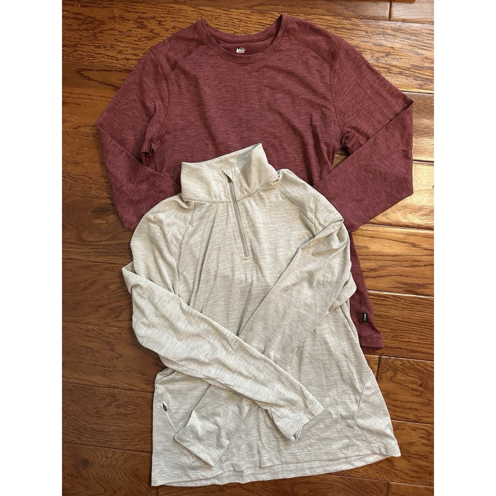 Lot of 2 REI Co-op Womens S Long Sleeve Base Layer Shirts 1/4 Zip Crewneck